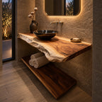 Scandinavian Two Tier Floating Bathroom Vanity With Live Edge Top