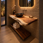Scandinavian Two Tier Floating Bathroom Vanity With Live Edge Top