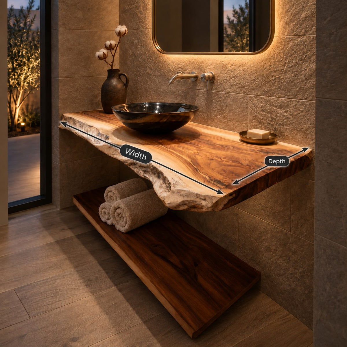Scandinavian Two Tier Floating Bathroom Vanity With Live Edge Top