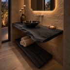 Scandinavian Two Tier Floating Bathroom Vanity With Live Edge Top