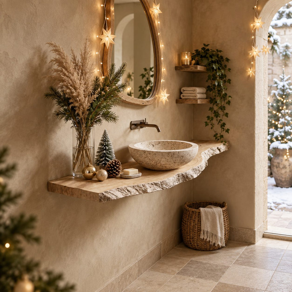 Farmhouse Natural Edge Floating Vanity Shelf For Powder Room