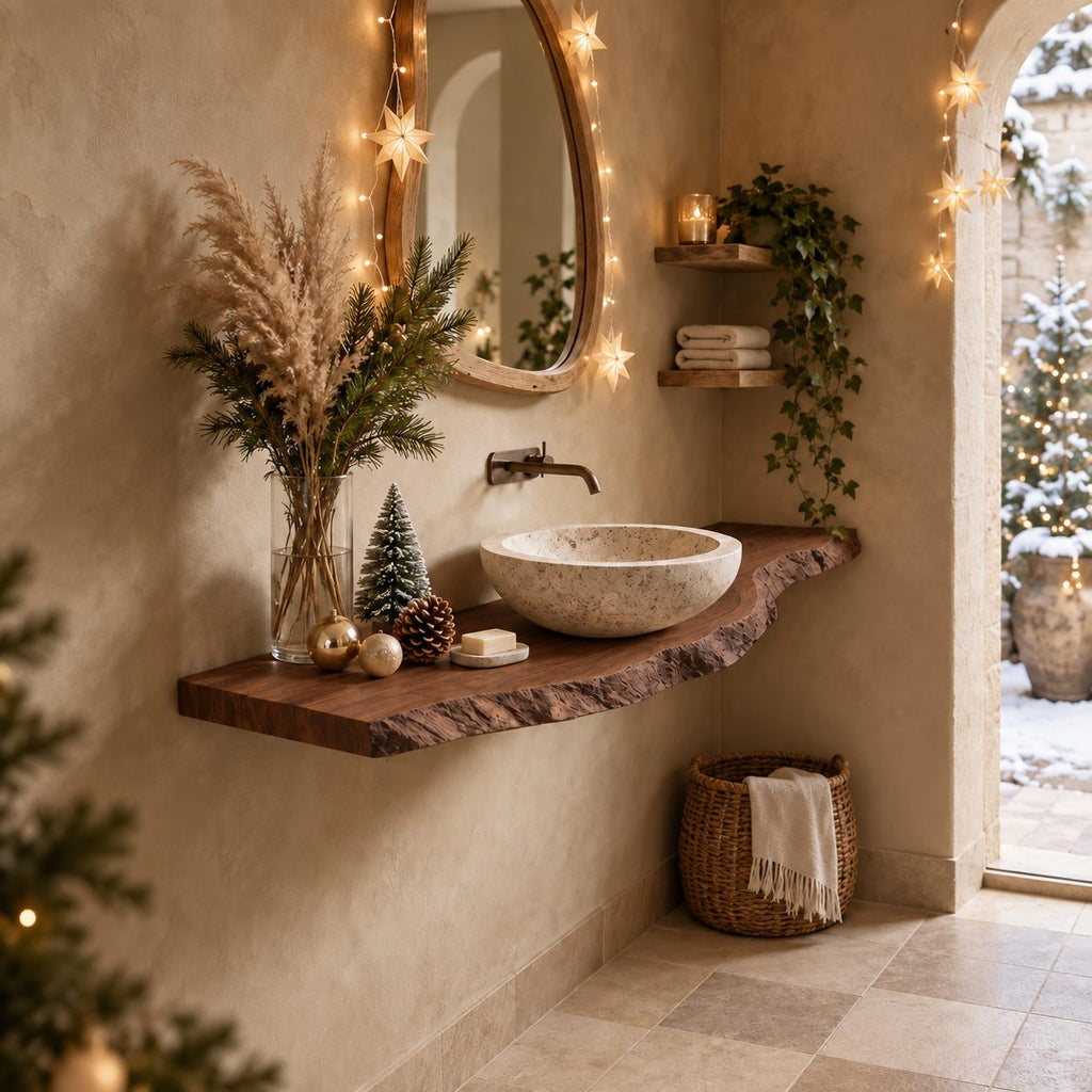 Farmhouse Natural Edge Floating Vanity Shelf For Powder Room