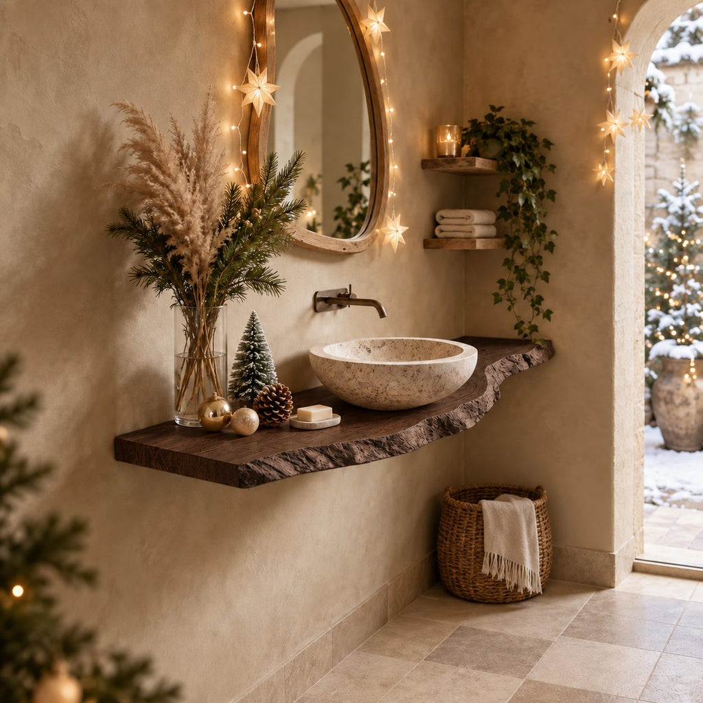 Farmhouse Natural Edge Floating Vanity Shelf For Powder Room