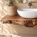 Organic Live Edge Floating Bathroom Vanity Top With Burl Front Edge