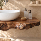 Organic Live Edge Floating Bathroom Vanity Top With Burl Front Edge