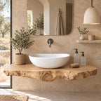 Organic Live Edge Floating Bathroom Vanity Top With Burl Front Edge