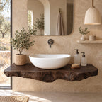 Organic Live Edge Floating Bathroom Vanity Top With Burl Front Edge