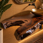 Rustic Natural Edge Floating Bathroom Vanity With Open Knot Cutouts