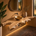 Rustic Natural Edge Floating Bathroom Vanity With Open Knot Cutouts