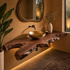 Rustic Natural Edge Floating Bathroom Vanity With Open Knot Cutouts