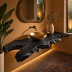 Rustic Natural Edge Floating Bathroom Vanity With Open Knot Cutouts