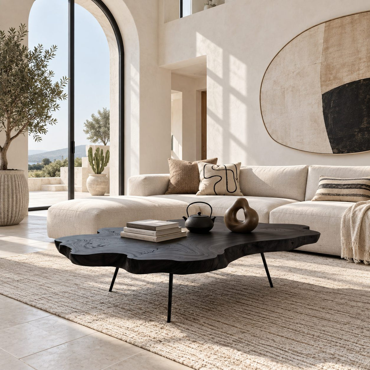 Contemporary Live Edge Coffee Table With Slim Metal Legs For Living Room