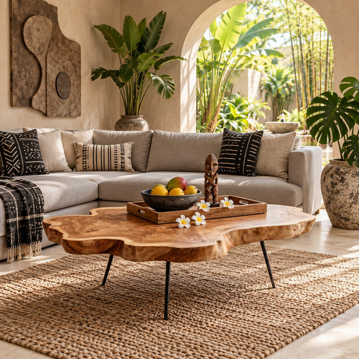 Contemporary Live Edge Coffee Table With Slim Metal Legs For Living Room