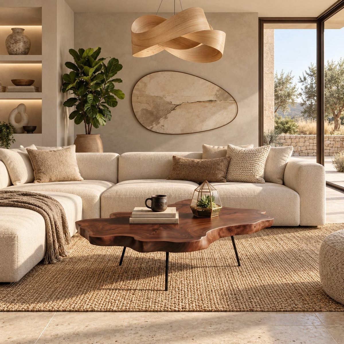 Contemporary Live Edge Coffee Table With Slim Metal Legs For Living Room
