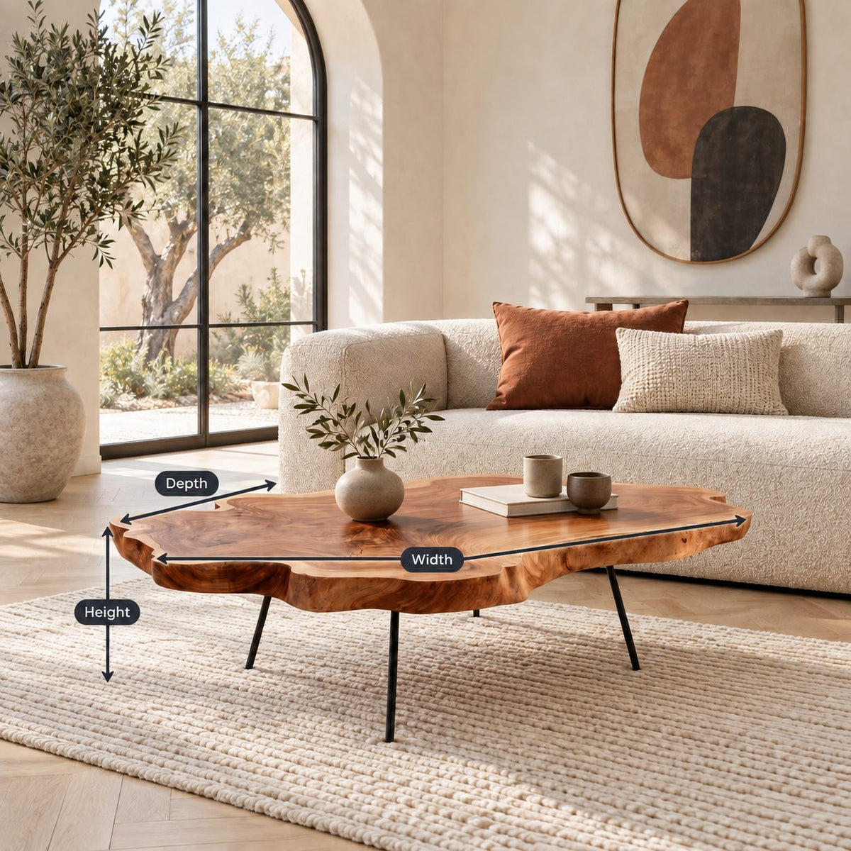 Contemporary Live Edge Coffee Table With Slim Metal Legs For Living Room