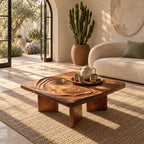 Minimalist Square Coffee Table With Carved Ripple Top For Living Room