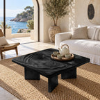 Minimalist Square Coffee Table With Carved Ripple Top For Living Room