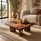Minimalist Square Coffee Table With Carved Ripple Top For Living Room