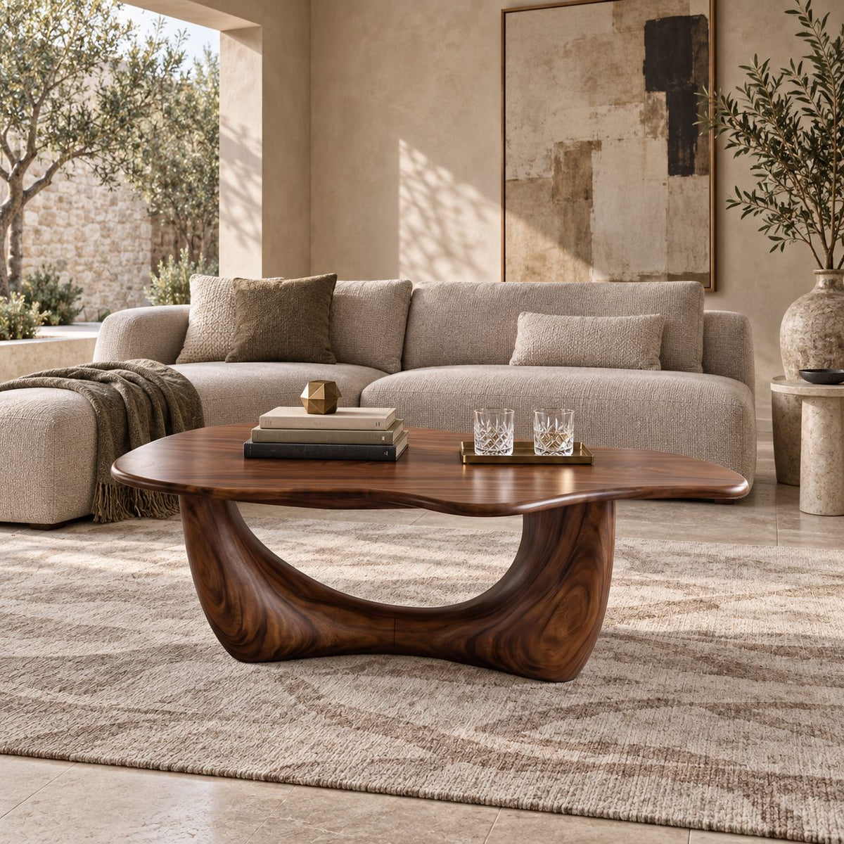 Artisan Freeform Coffee Table With Arched Sculptural Base For Living Room