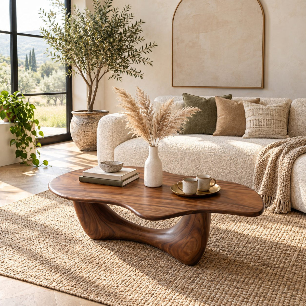 Artisan Freeform Coffee Table With Arched Sculptural Base For Living Room