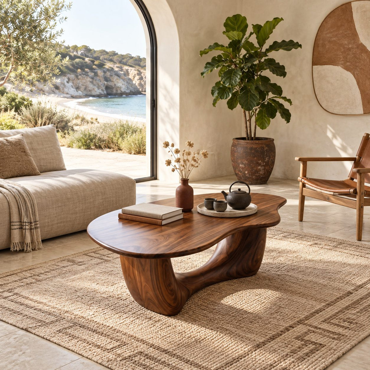 Artisan Freeform Coffee Table With Arched Sculptural Base For Living Room