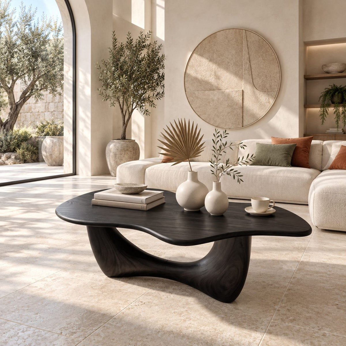 Artisan Freeform Coffee Table With Arched Sculptural Base For Living Room