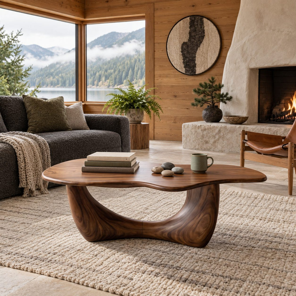 Artisan Freeform Coffee Table With Arched Sculptural Base For Living Room