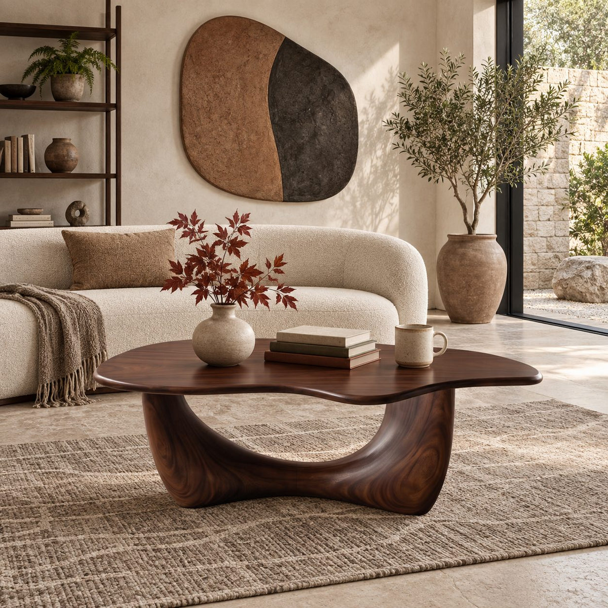 Artisan Freeform Coffee Table With Arched Sculptural Base For Living Room