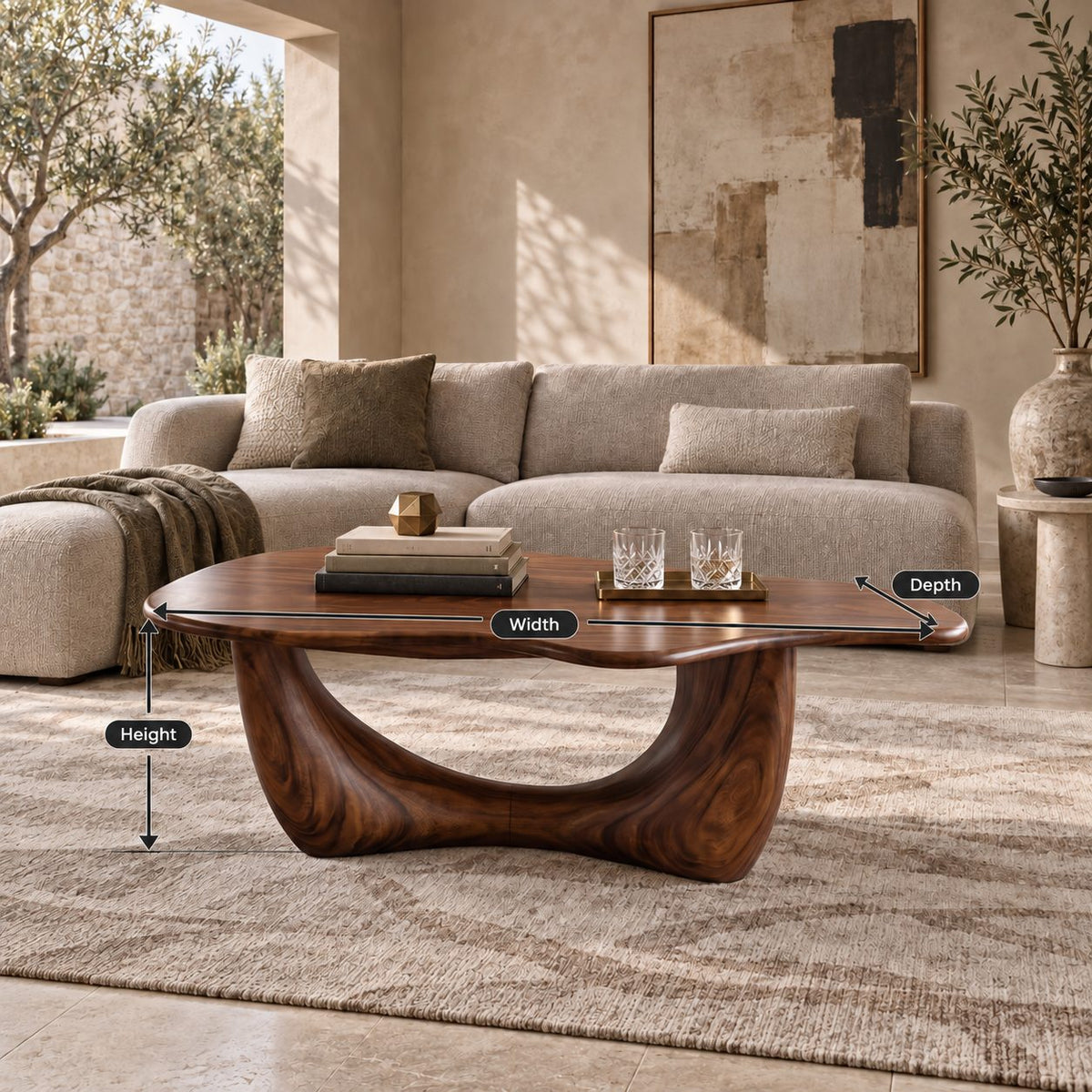 Artisan Freeform Coffee Table With Arched Sculptural Base For Living Room