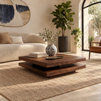 Modern Two Tier Solid Wood Coffee Table With Open Lower Deck For Living Room