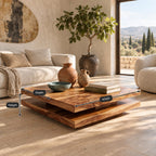 Modern Two Tier Solid Wood Coffee Table With Open Lower Deck For Living Room