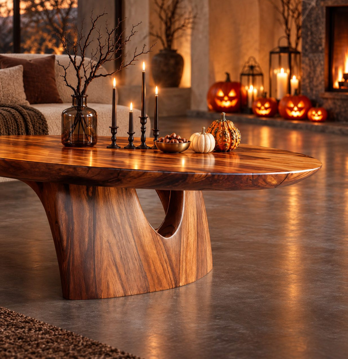 Sculptural Oval Coffee Table With Arched Pedestal Base For Living Room