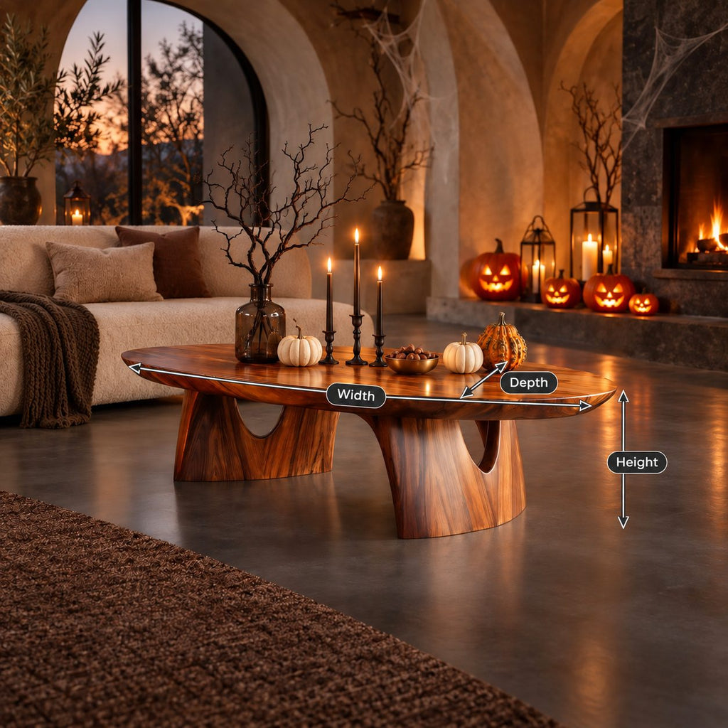 Sculptural Oval Coffee Table With Arched Pedestal Base For Living Room
