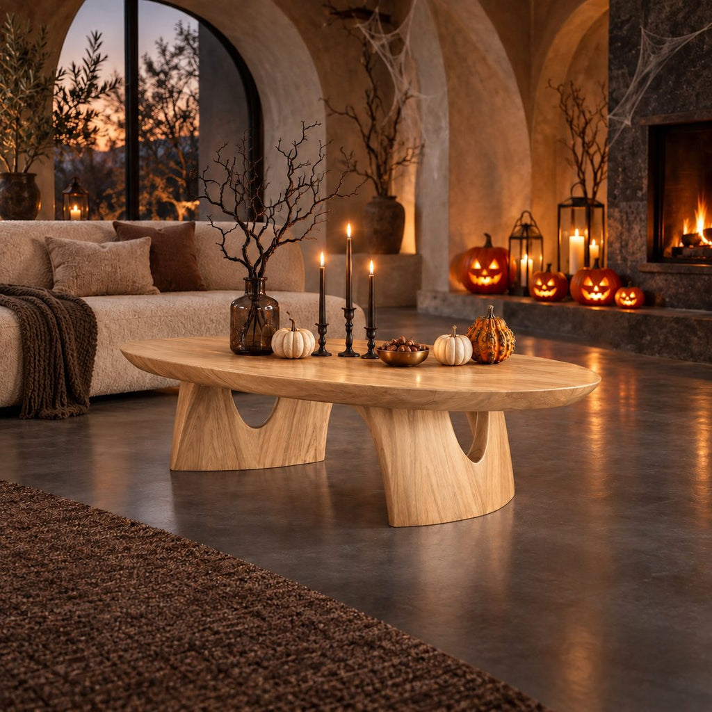 Sculptural Oval Coffee Table With Arched Pedestal Base For Living Room