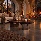 Sculptural Oval Coffee Table With Arched Pedestal Base For Living Room