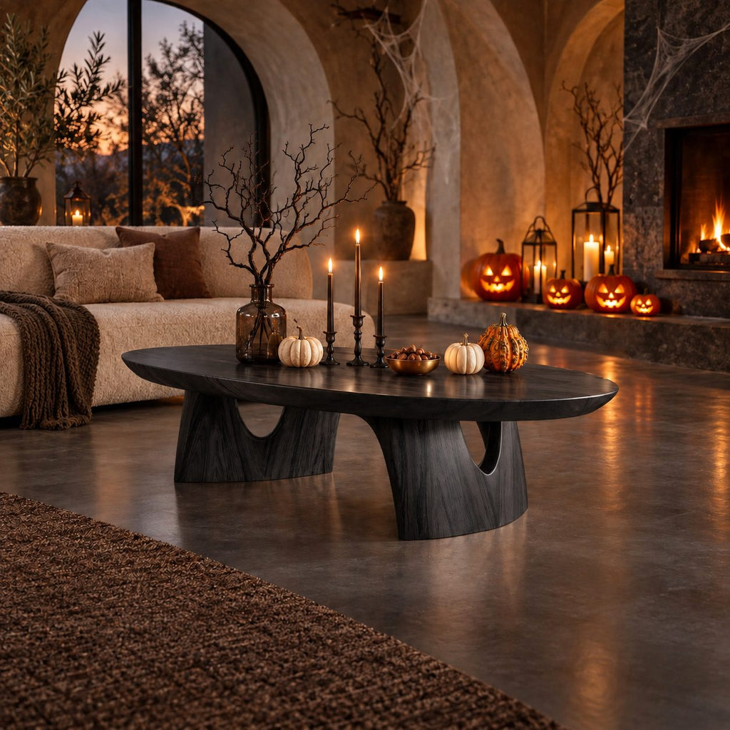 Sculptural Oval Coffee Table With Arched Pedestal Base For Living Room