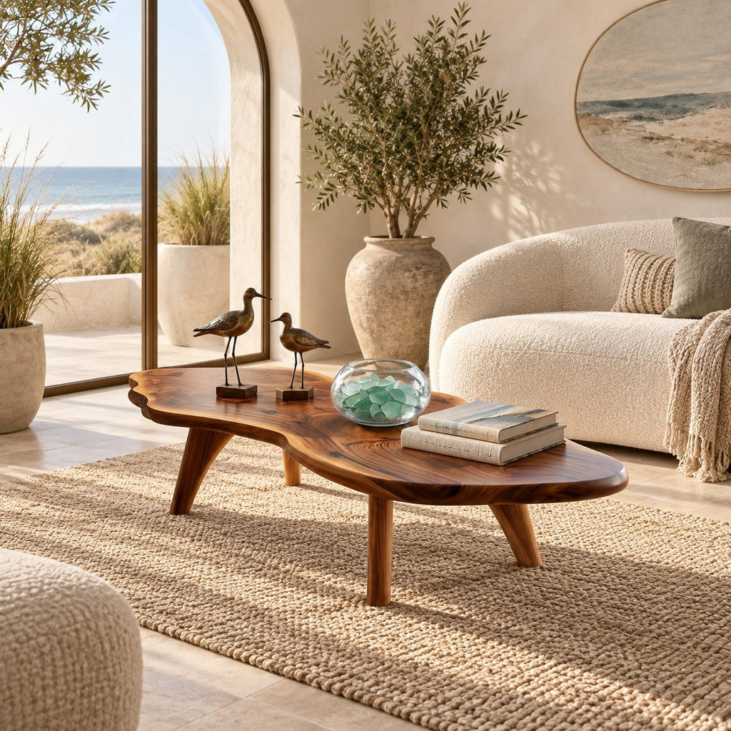 Minimalist Freeform Live Edge Coffee Table With Splayed Legs For Living Room