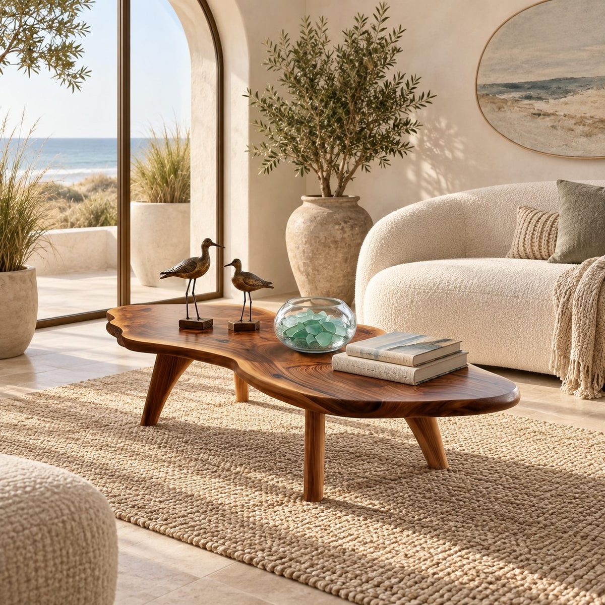 Minimalist Freeform Live Edge Coffee Table With Splayed Legs For Living Room