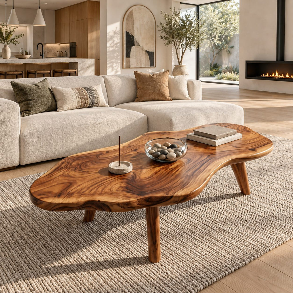 Minimalist Freeform Live Edge Coffee Table With Splayed Legs For Living Room