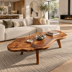 Minimalist Freeform Live Edge Coffee Table With Splayed Legs For Living Room