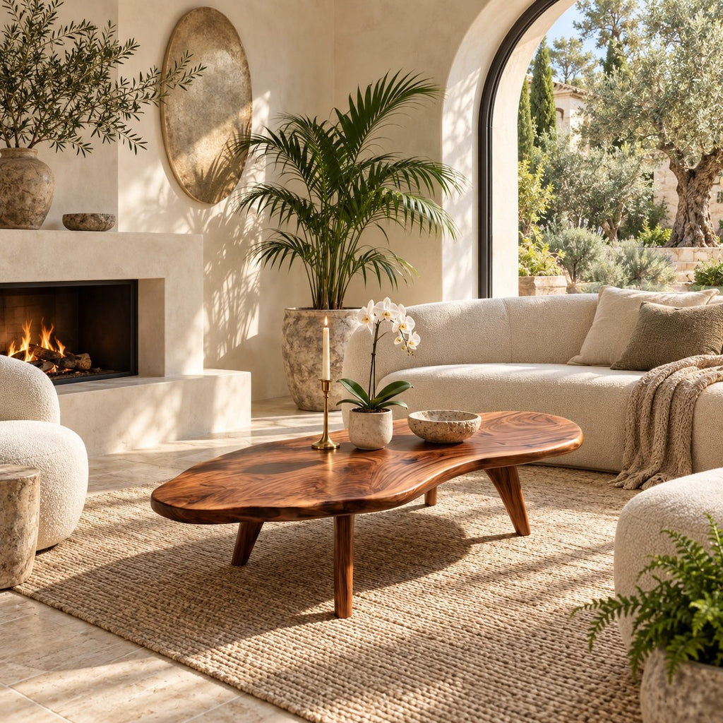 Minimalist Freeform Live Edge Coffee Table With Splayed Legs For Living Room