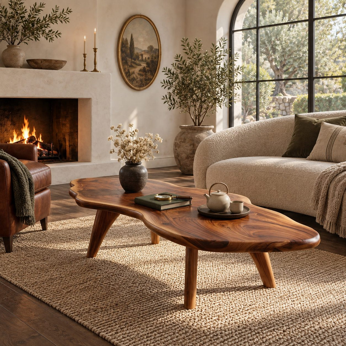 Minimalist Freeform Live Edge Coffee Table With Splayed Legs For Living Room