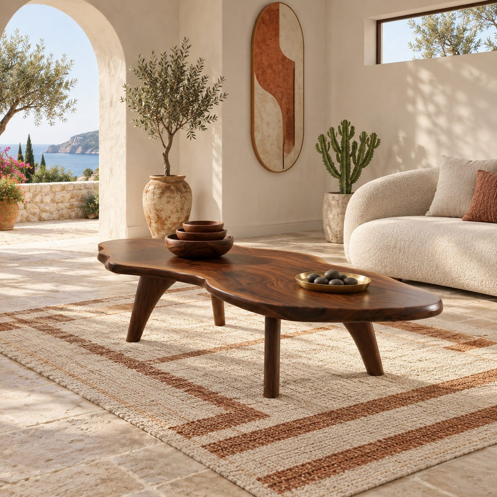 Minimalist Freeform Live Edge Coffee Table With Splayed Legs For Living Room