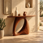Organic Modern Console Table With Open Loop Pedestal For Entryway