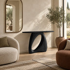 Organic Modern Console Table With Open Loop Pedestal For Entryway