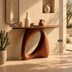 Organic Modern Console Table With Open Loop Pedestal For Entryway