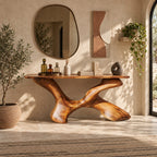 Artisan Sculptural Console Table With Twisting X Base For Entryway