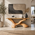 Artisan Sculptural Console Table With Twisting X Base For Entryway