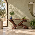 Artisan Sculptural Console Table With Twisting X Base For Entryway