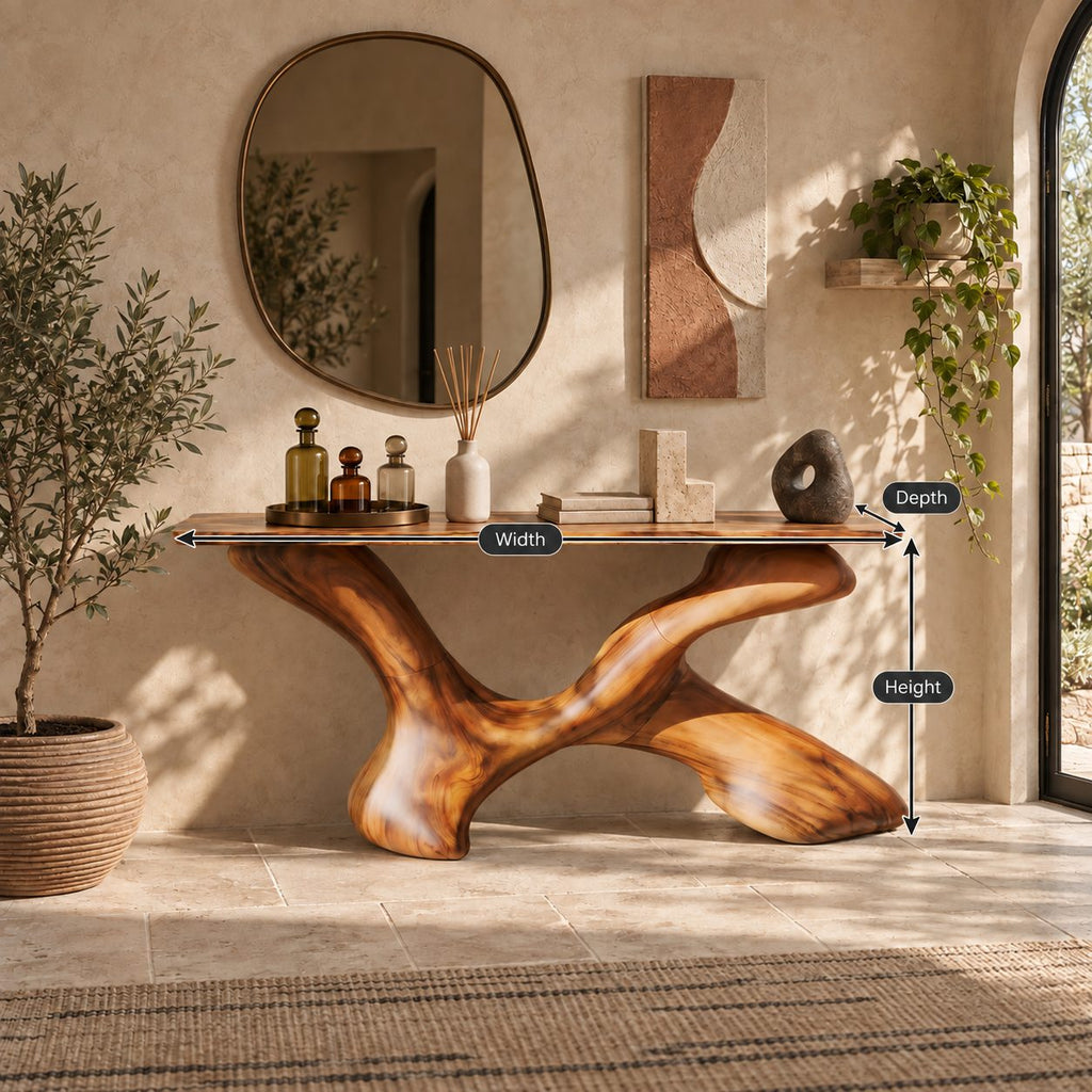 Artisan Sculptural Console Table With Twisting X Base For Entryway
